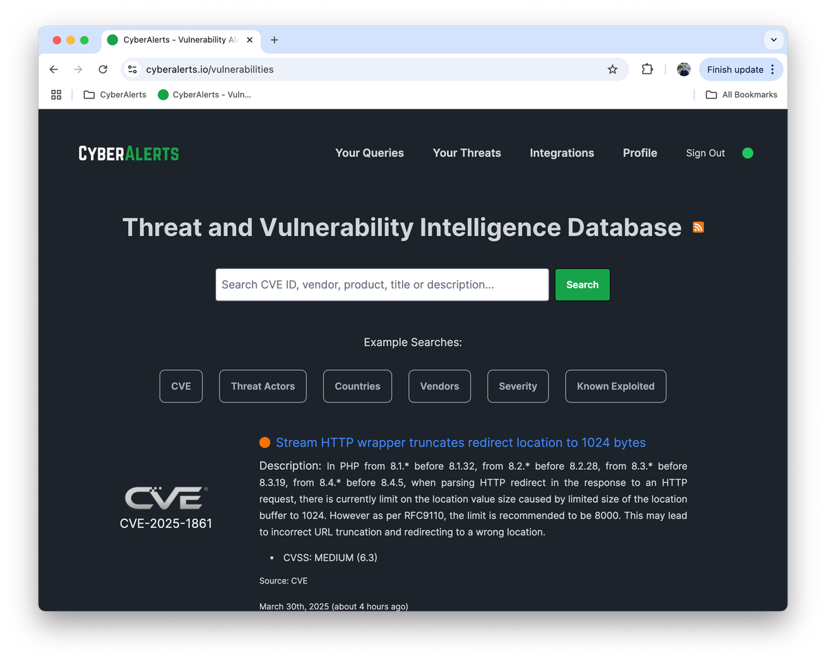 Threat and Vulnerability Intelligence Database